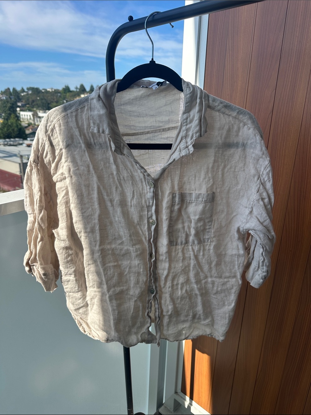 Lightweight Beige Linen Button-Up Shirt